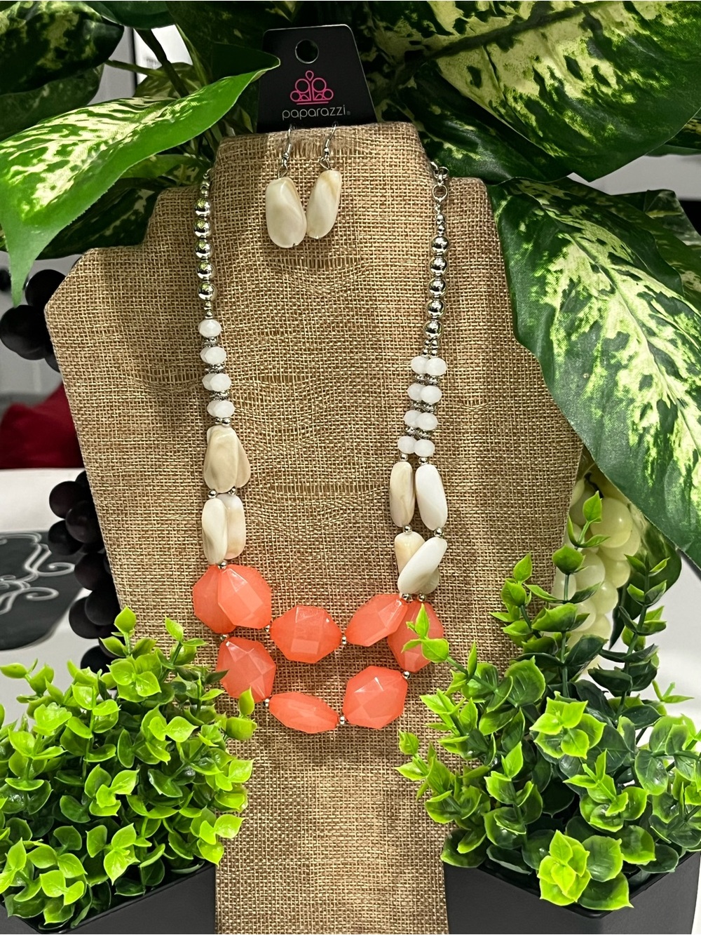 Paparazzi Coral and Ivory Beaded Statement Necklace